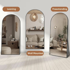 Black 76x34 Inch Arched Full Length Floor Mirror with Aluminum Frame-3