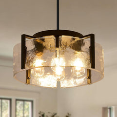 Black Glass Drum Chandelier Dining Room Four Light Modern-0