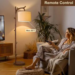Brown Farmhouse Rustic Brushed Walnut Floor Lamp Remote-4