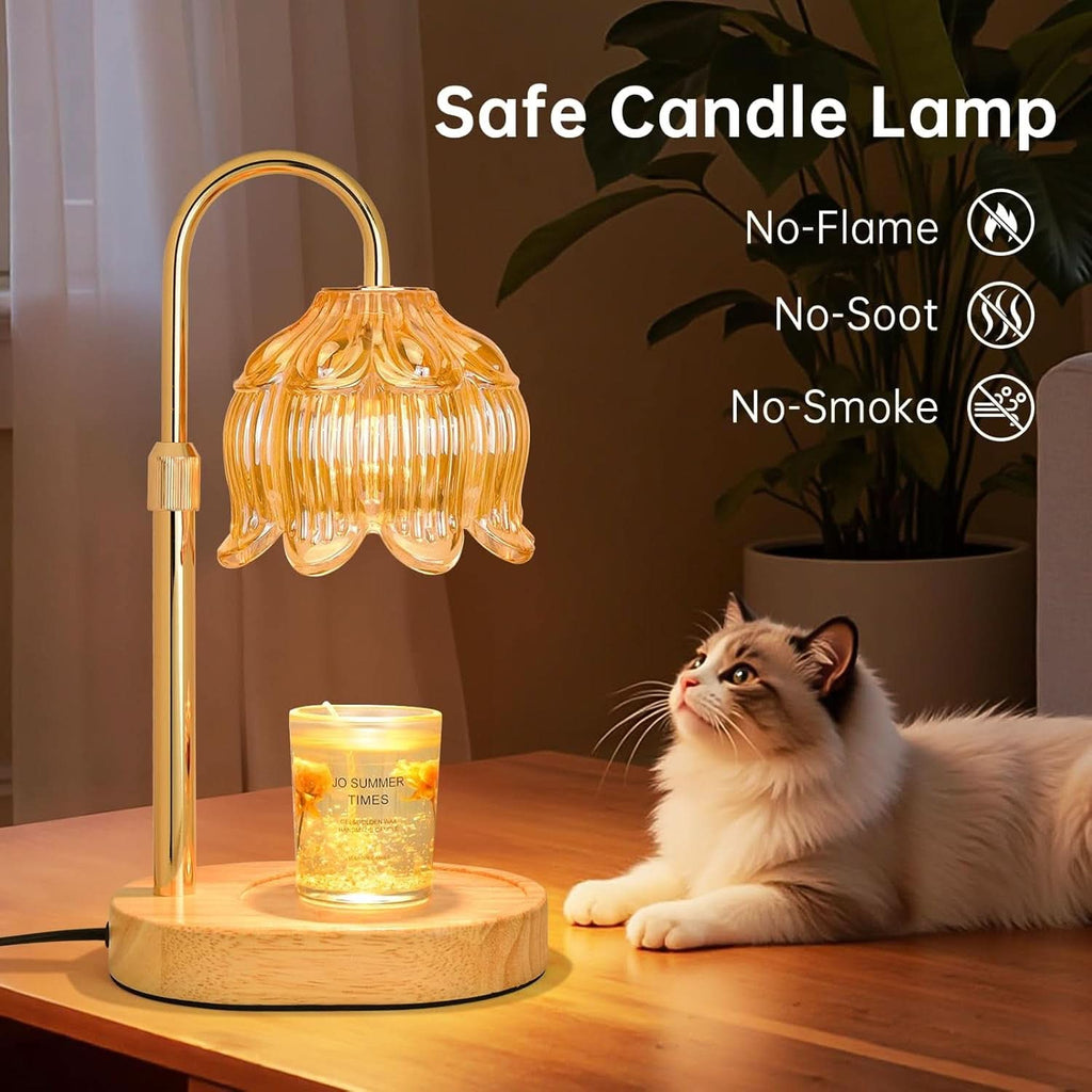 Flower Amber Decorative Candle Warmer Timer Tabletop