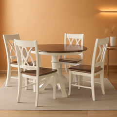 Round Dining Table Set Distressed White Five Piece Set-4
