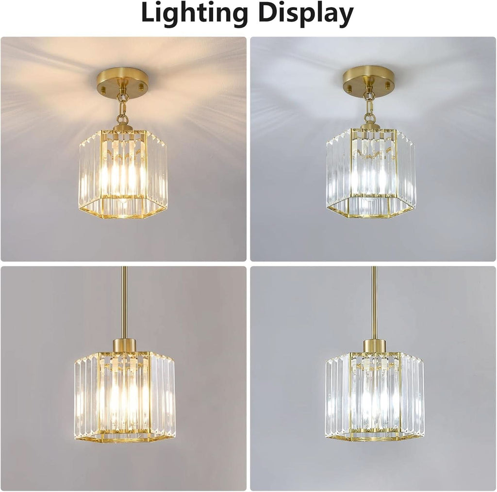 Gold Crystal Clear Pendant Lights For Kitchen Islands-3