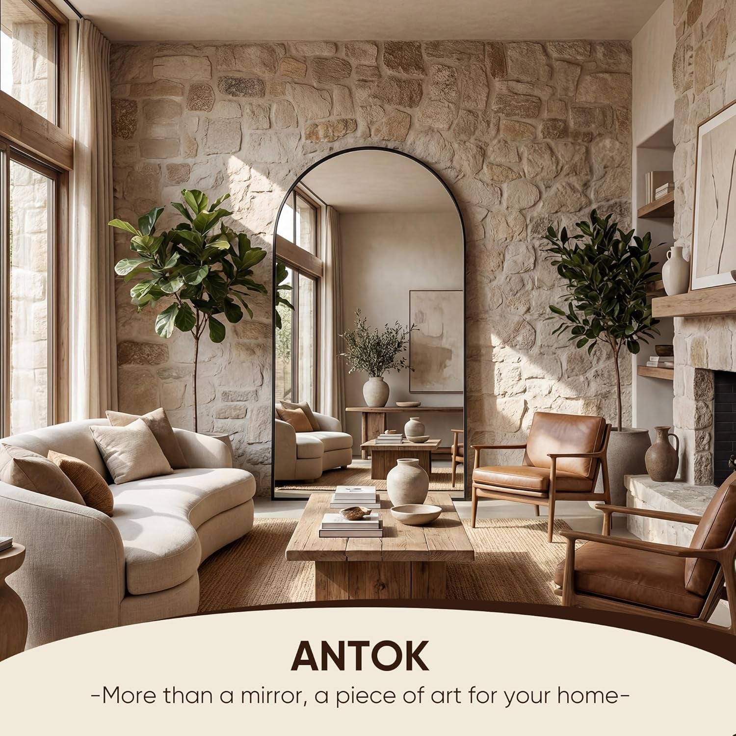 Matte Black Full Length Floor Mirror 76x34 Arched Freestanding-3