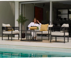 Beige 5 Piece Outdoor Wicker Patio Set With Thick Cushions-1