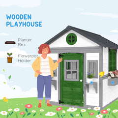 Outdoor Wooden Cottage Playhouse With Planter Boxes-2