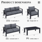 Aluminum Patio Set 7 Piece With Waterproof Covers Grey-4