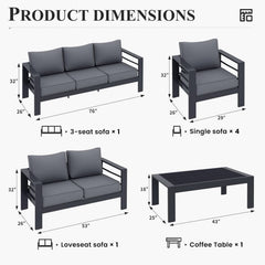 Aluminum Patio Set 7 Piece With Waterproof Covers Grey-4