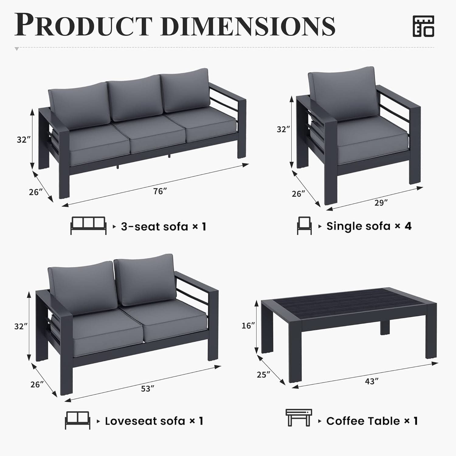Aluminum Patio Set 7 Piece With Waterproof Covers Grey-4