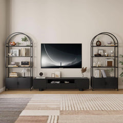 Arched Bookcase With Doors 71 Inch Industrial Black-4