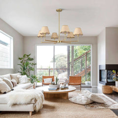 Elegant Gold Rattan Farmhouse Chandelier Pendant Light-3