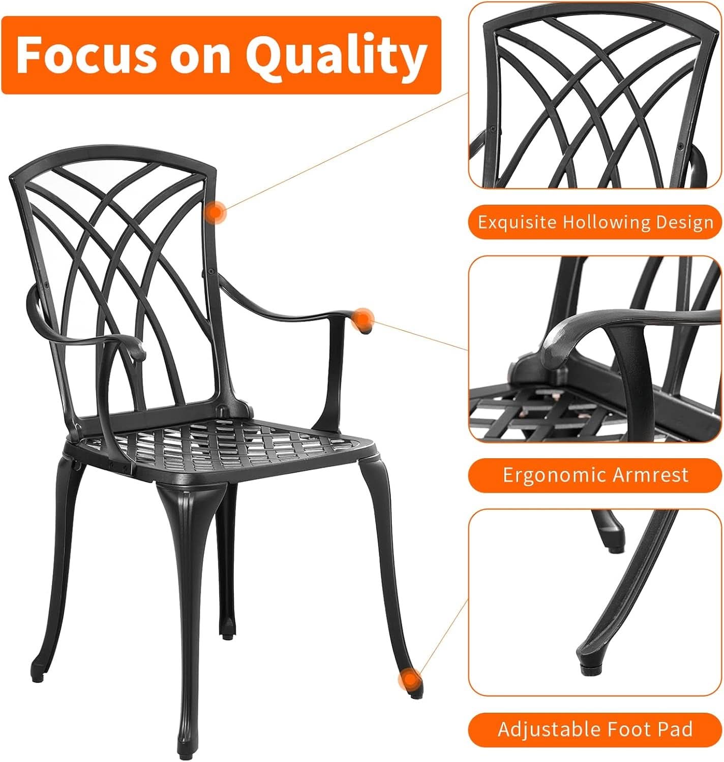 Outdoor Cast Aluminum Bistro Set 3 Piece Table And 2 Chairs Black-1