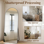 Arched Full Length Mirror 71x26 Inch Floor Standing Black Aluminum Frame-4