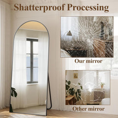 Arched Full Length Mirror 71x26 Inch Floor Standing Black Aluminum Frame-4