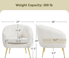 Ivory Boucle Upholstered Accent Chair Removable Cushion