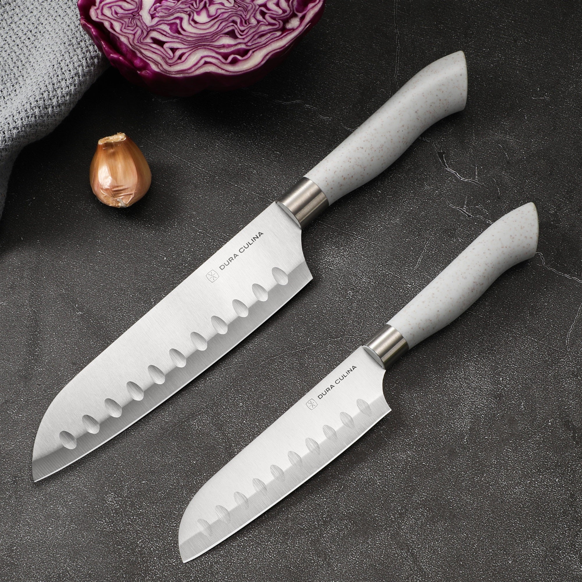 EcoCut 2 Piece Santoku Knife Set With Blade Guards, Grey-2