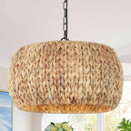 5 Light Farmhouse Rattan Chandelier Natural Water Hyacinth Shade-0