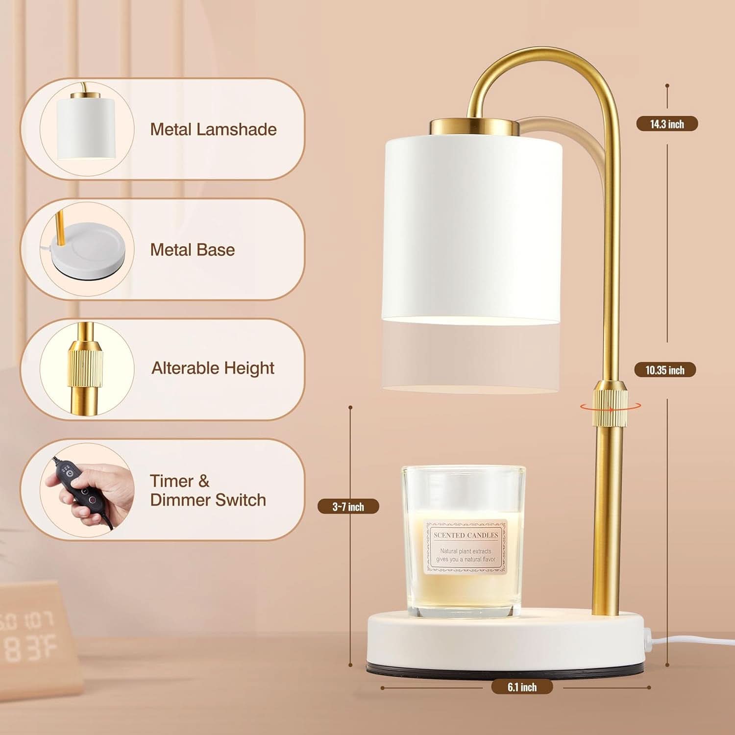 Castle Life White Gold Candle Warmer Lamp With Timer