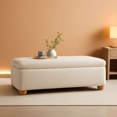 Contemporary Large Ivory Storage Ottoman With Legs-0