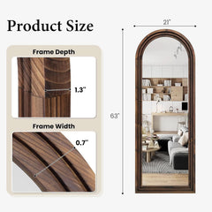 Arched Full Length Floor Mirror 63x21Inches Walnut-1