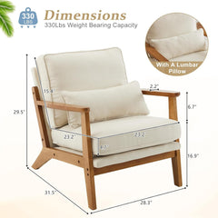 Beige Linen Upholstered Armchair SetOf2 Mid Century-1