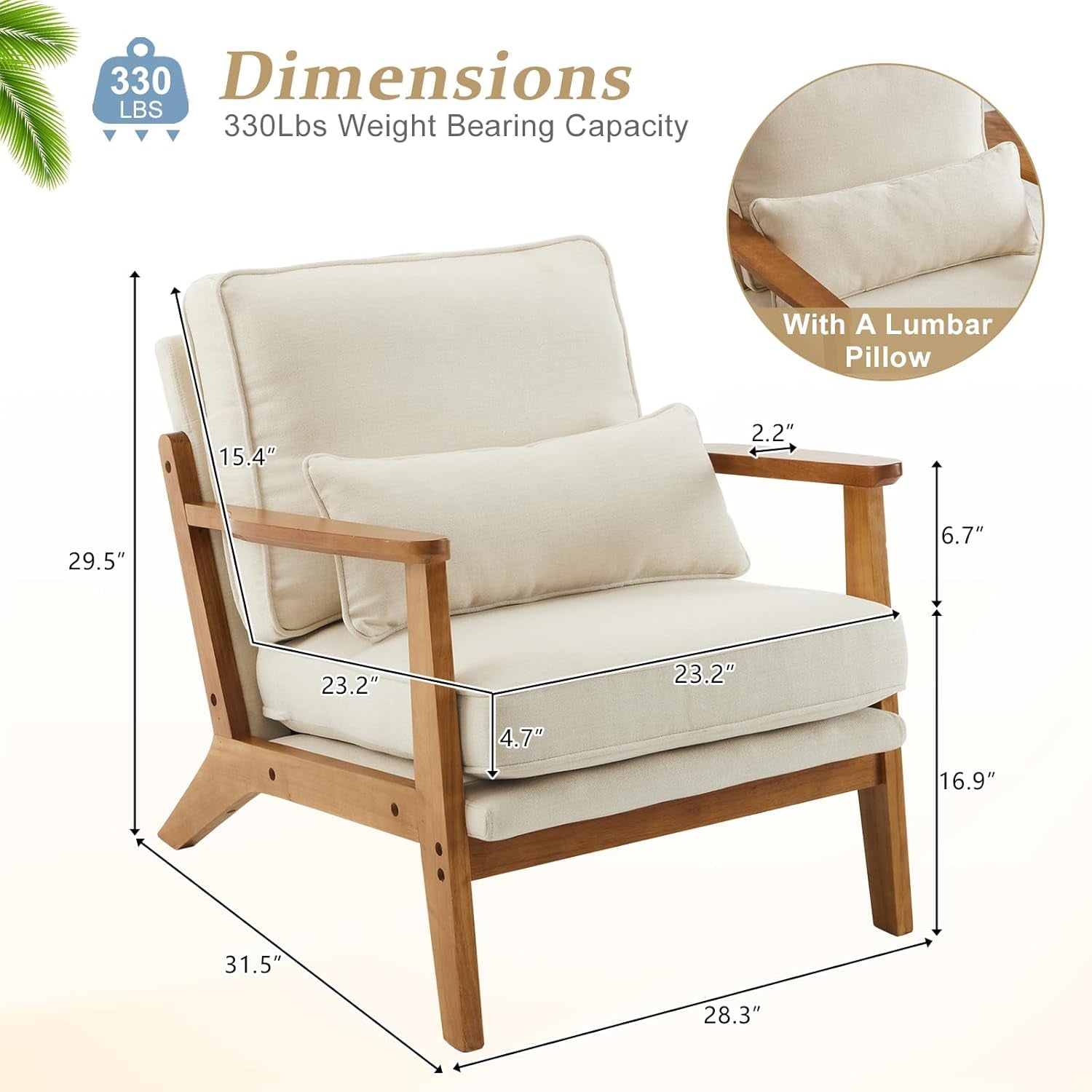 Beige Linen Upholstered Armchair SetOf2 Mid Century-1