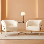 (Set of 2) 27" Ivory Boucle Accent Chairs With Gold Legs