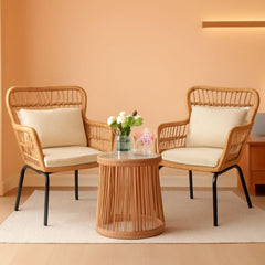 Outdoor Patio Wicker Bistro Set 3 Piece Yellow Beige-0