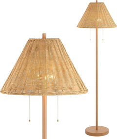 61-Inch-Tall RichBrown Floor Lamp With Rattan Shade-0