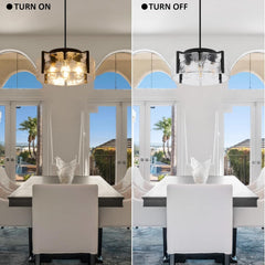Black Glass Drum Chandelier Dining Room Four Light Modern-3