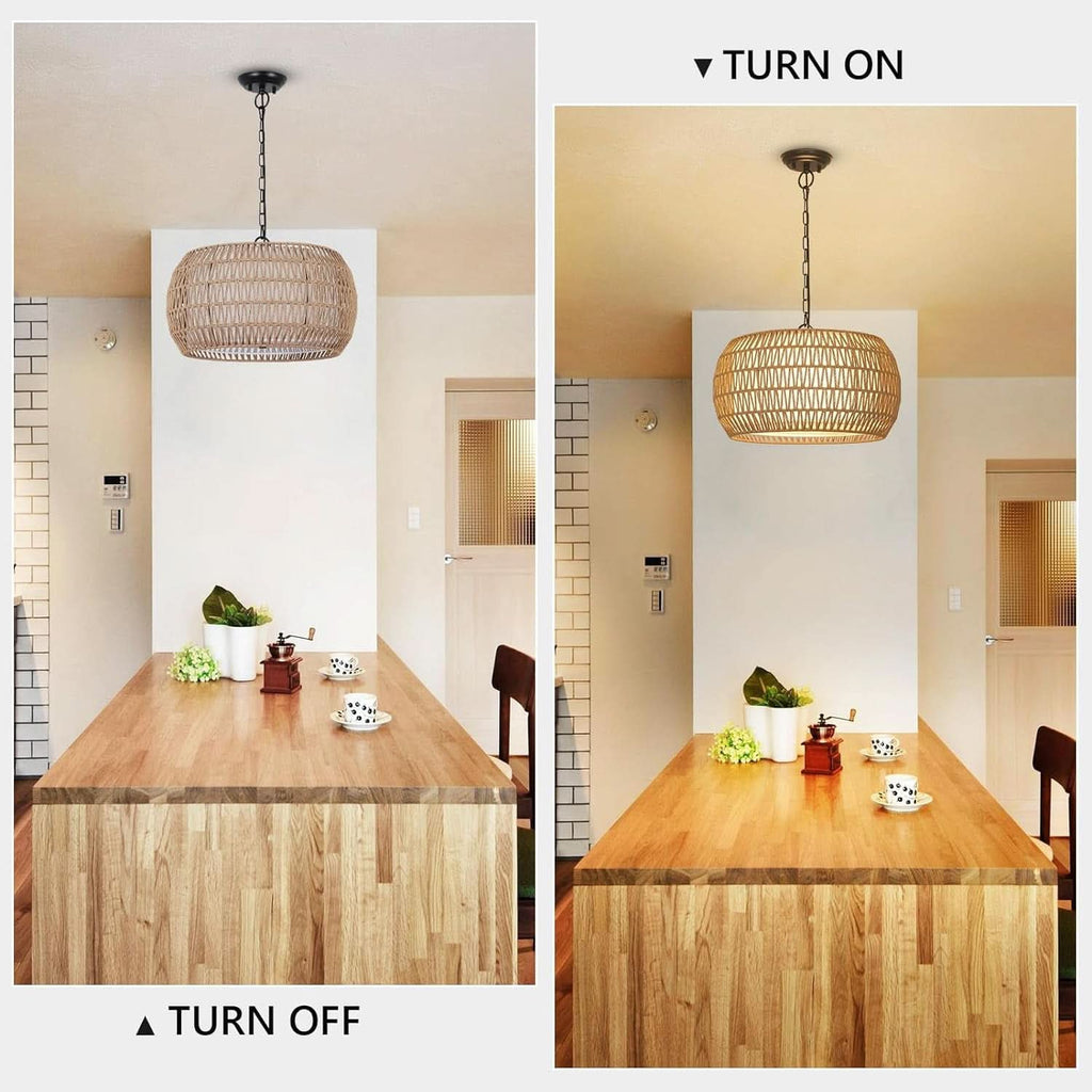 Rattan Farmhouse 5 Light Chandelier With Fabric Shade-4