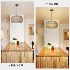 Rattan Farmhouse 5 Light Chandelier With Fabric Shade-4