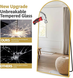 Arched Full Length Mirror, 70"X26" Free Standing Floor Mirror, Modern Full Body Mirrors with Stand, Wall Mirrors with Aluminum Alloy Frame for Bedroom,Living Room, Gold-4
