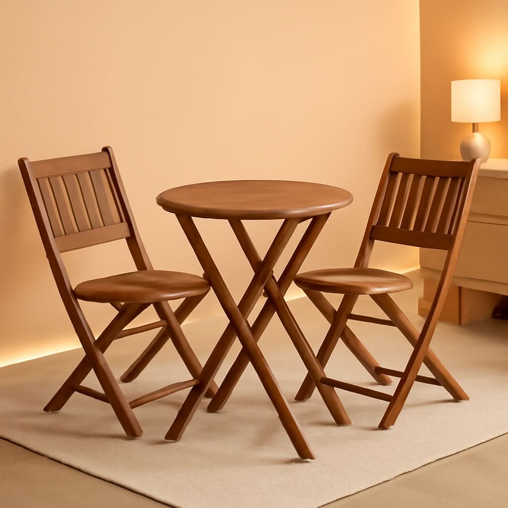 Acacia Round Folding Bistro Table And Chair Set Outdoor-0
