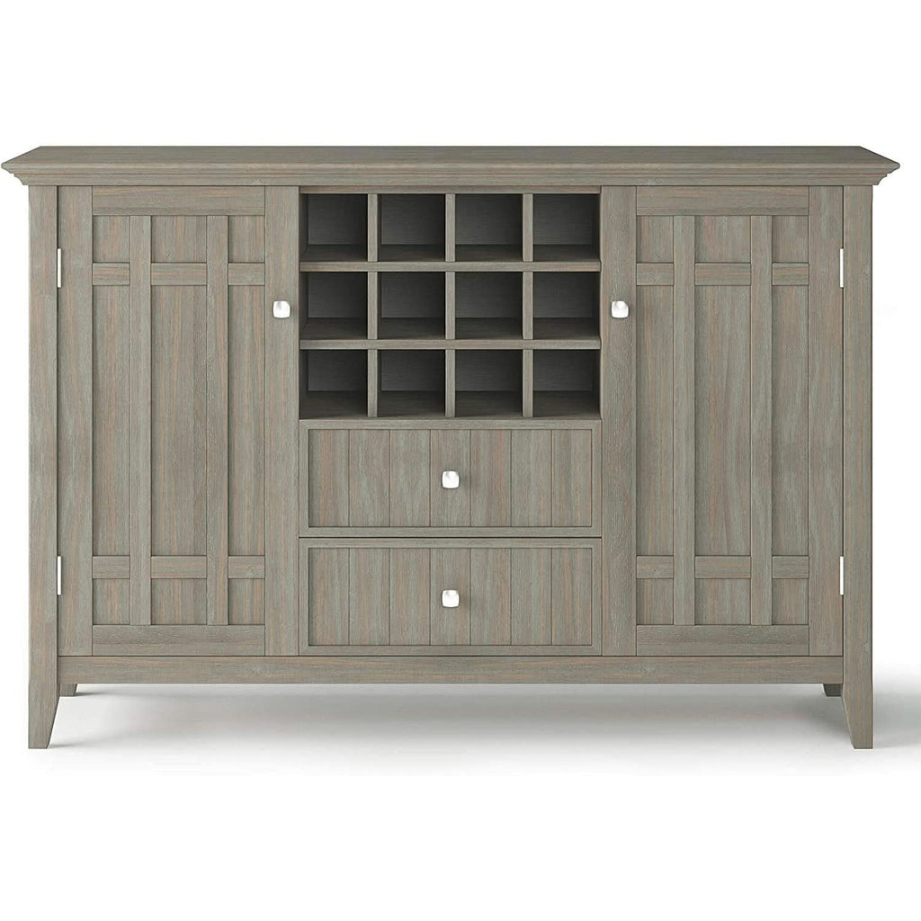 Rustic Gray Pine Wood Sideboard Buffet With Wine Storage-3