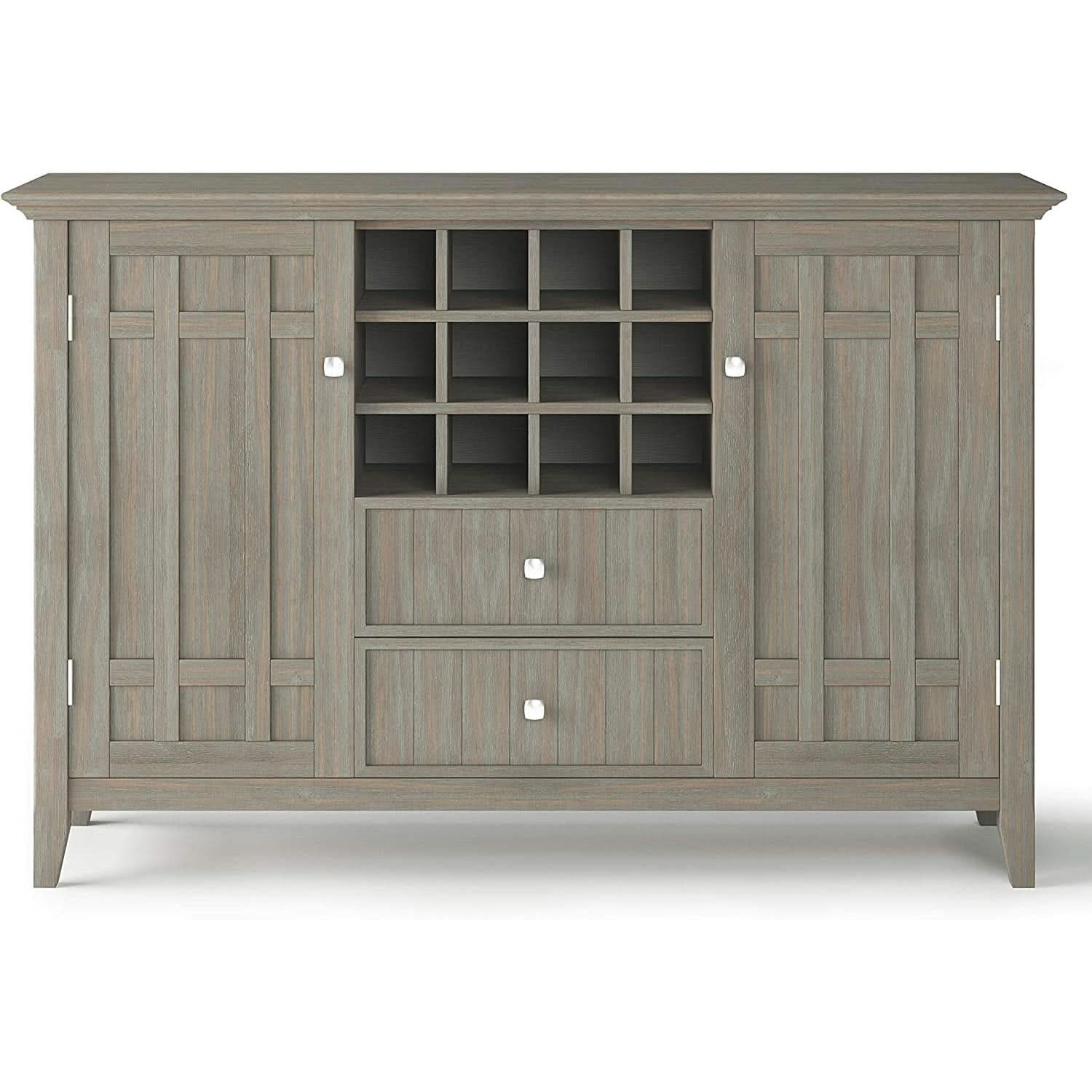 Rustic Gray Pine Wood Sideboard Buffet With Wine Storage-3