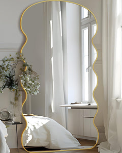 Wavy FullL ength Floor Standing Mirror Gold 76x34 Inches-2