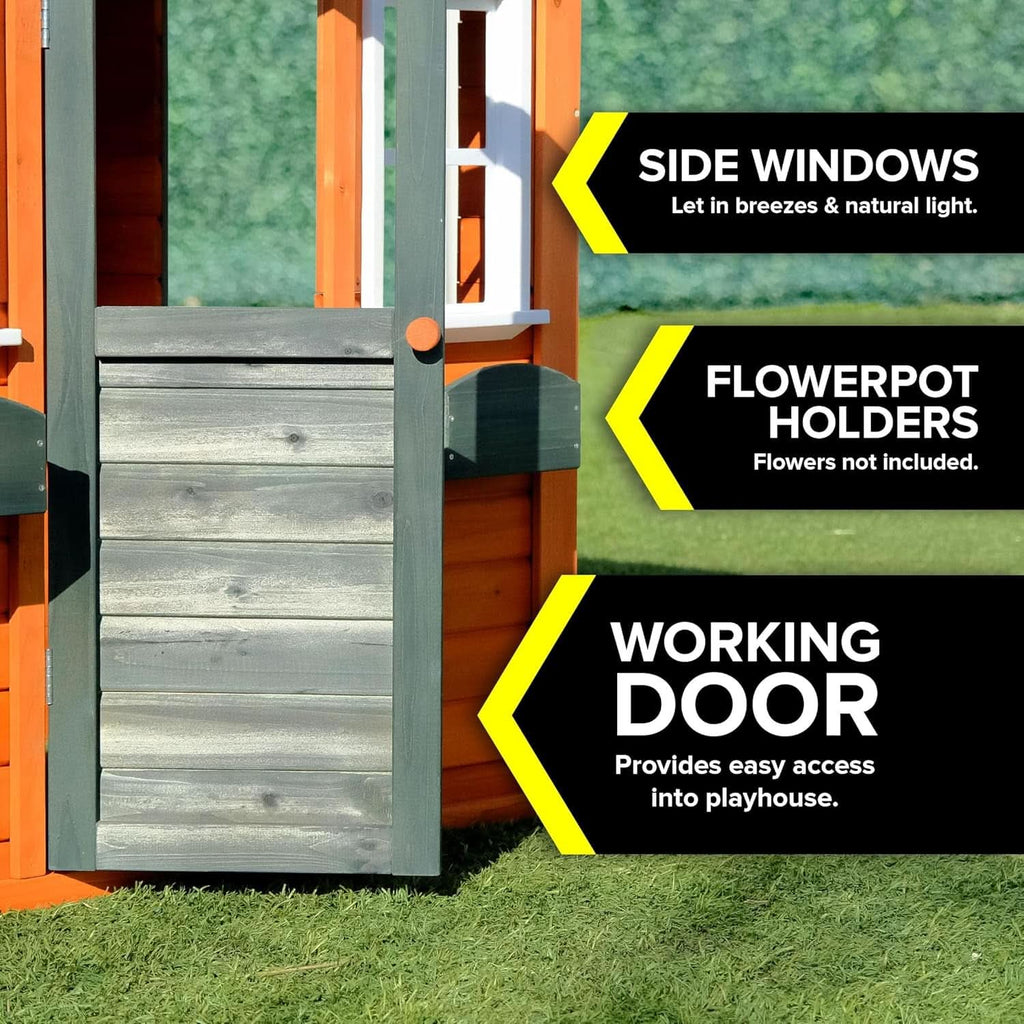 Wooden Playhouse With Open Design And Flower Pot Holders-1