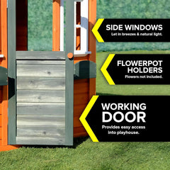 Wooden Playhouse With Open Design And Flower Pot Holders-1