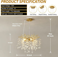 Gold Crystal Tree Branch Chandelier 18 Inch K9 Crystals-3