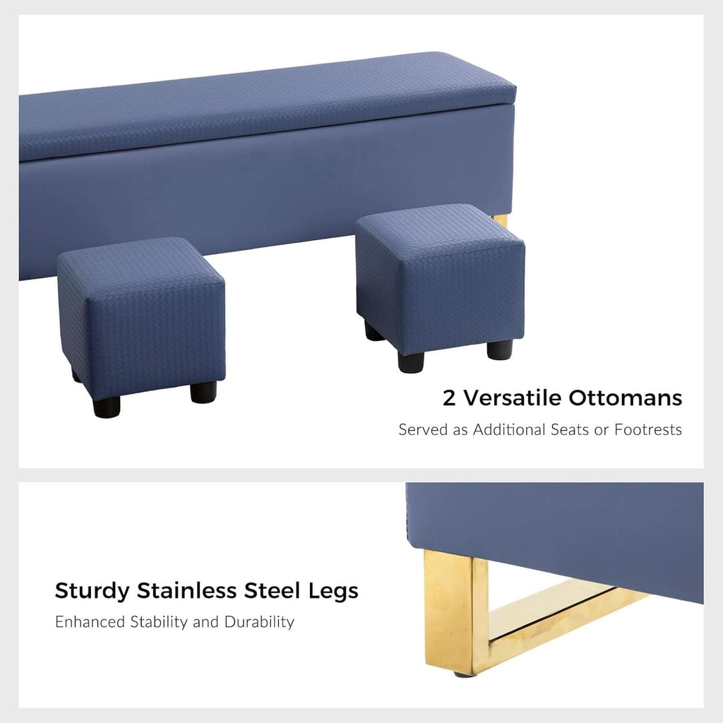 Navy Upholstered Storage Ottoman Bench With Hideaway-4