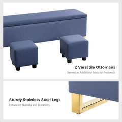 Navy Upholstered Storage Ottoman Bench With Hideaway-4
