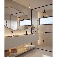 Asymmetrical Wooden Framed Wall Mirror Black 35.4 Inches By 17.7 Inches-0