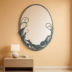 Dolphin Trio Wall Mirror Cast Iron Verdigris Finish 26 Inch-2