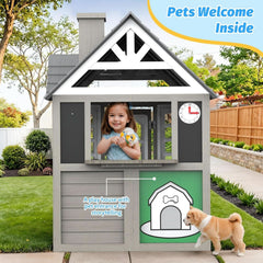 Kids Outdoor Playhouse Cedar Gray Weather Resistant-4