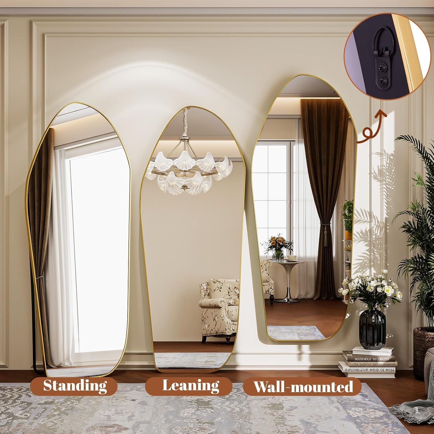 Oversized 76x34 Full Length Floor Mirror Goldtone Finish-4