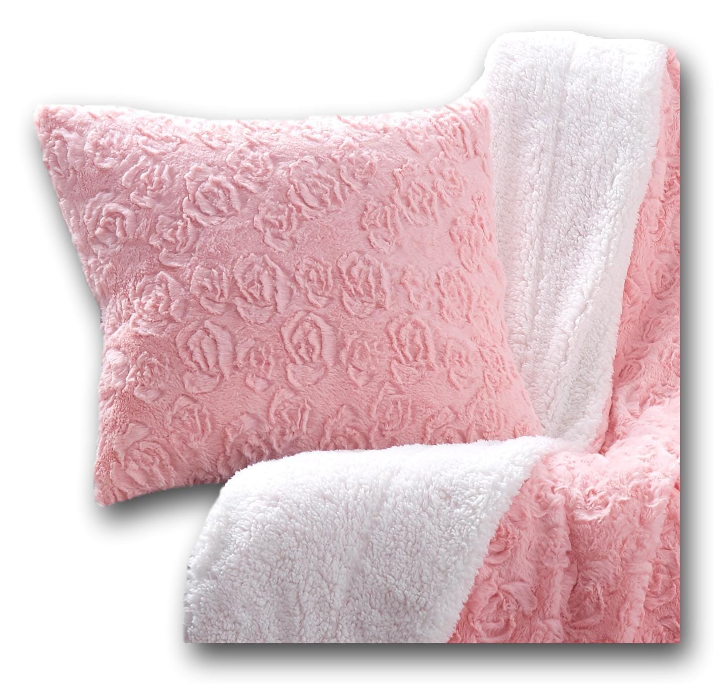 DaDa Bedding Rosey Pastel Blossom Pink Faux Fur Euro Throw Pillow Cover (171752)-0