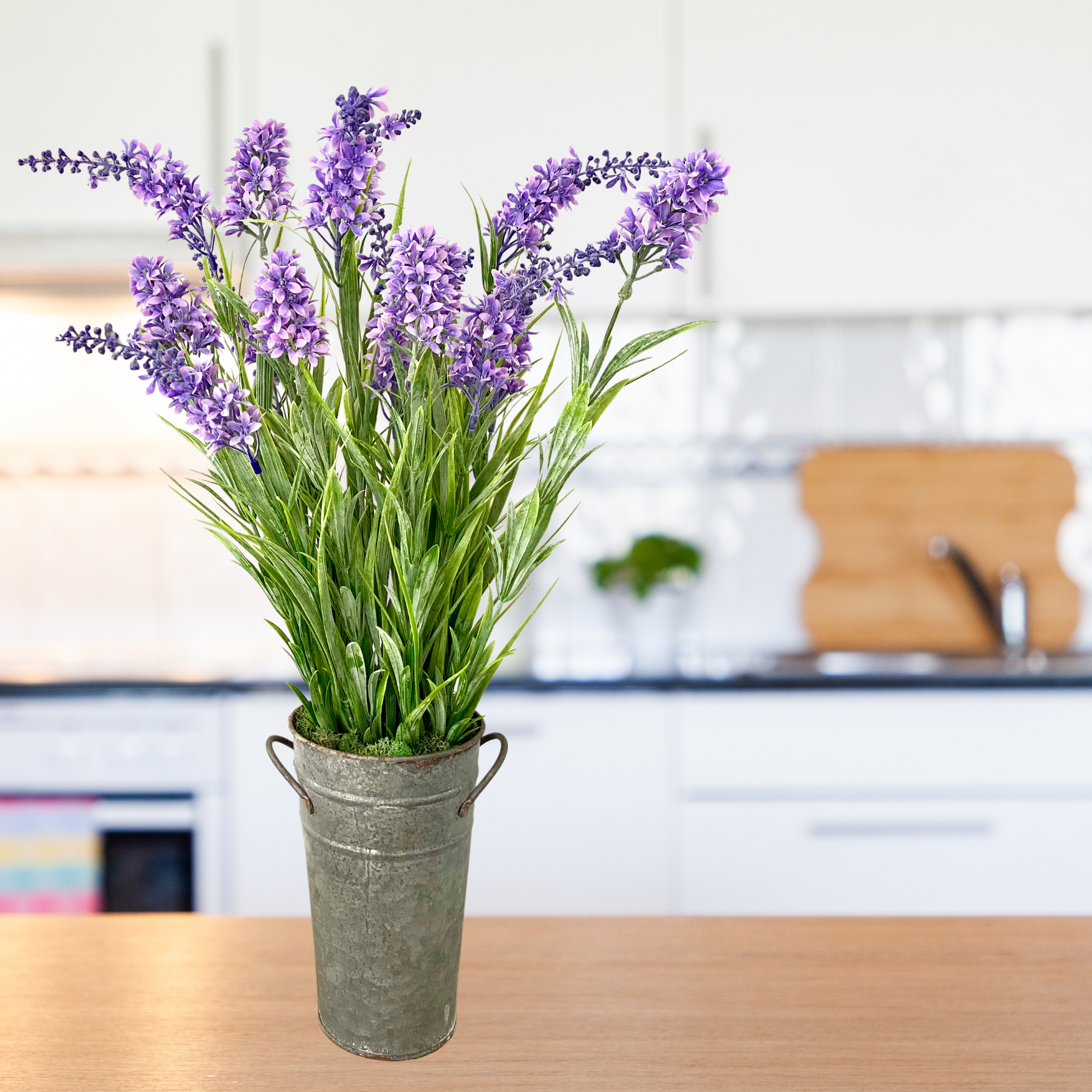 Silk lilac flower arrangement in french pail - 20"-4