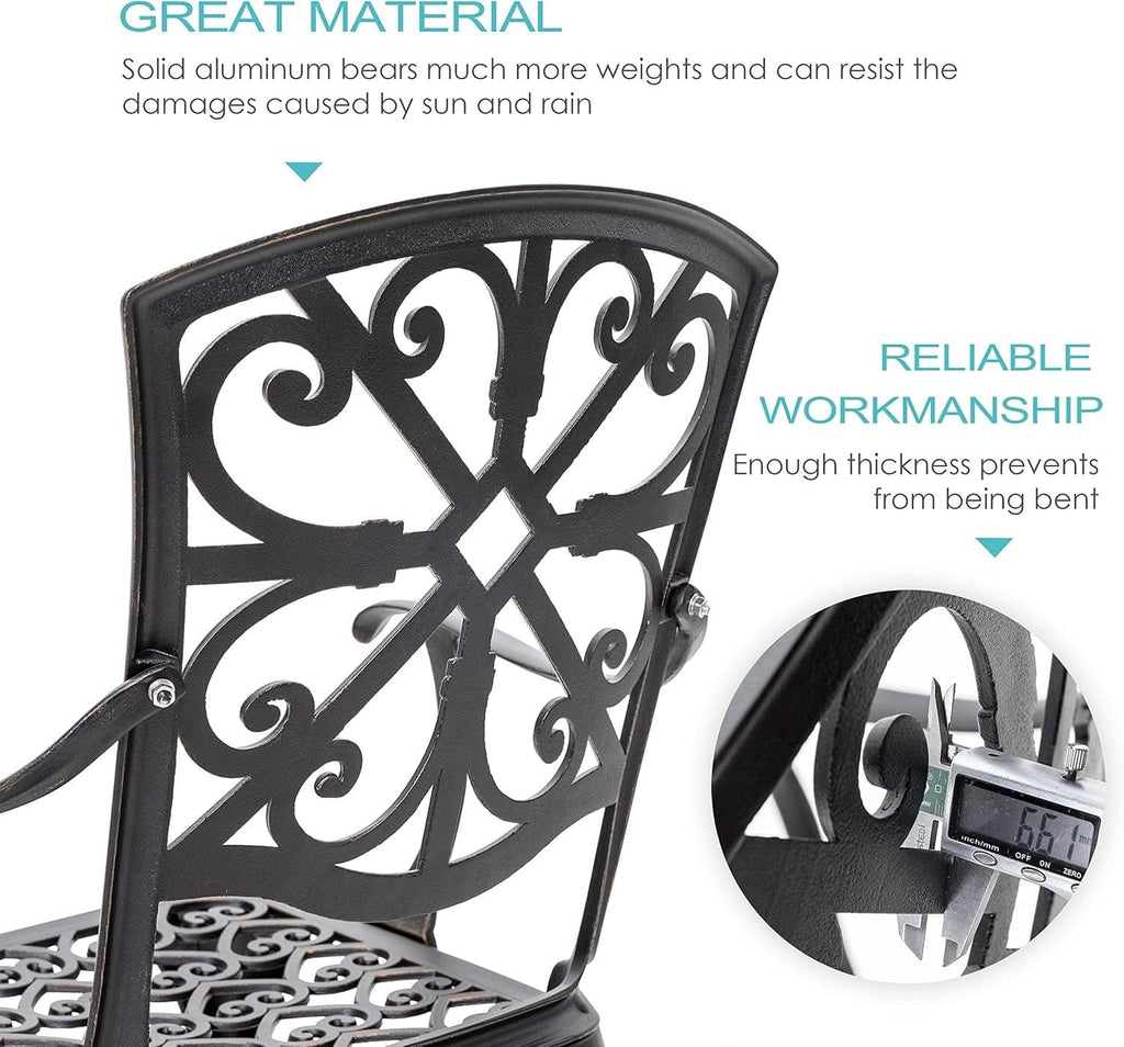 Black Bistro Set Umbrella Hole Cast Aluminum Outdoor Patio-4
