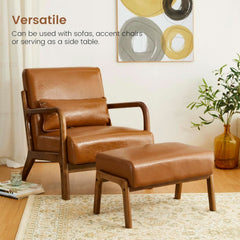Leatherette Padded Ottoman Footrest Yellowish Brown-2