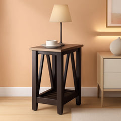 Espresso Narrow End Table With Shelf 23.6 Inch Rustic-4
